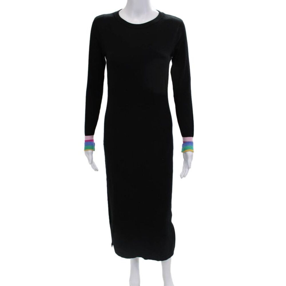 Sugarhill Brighton Women Black Maxi Sweater Dress Long Sleeve Crew Neck Size 4